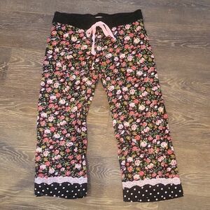 Pajama Pants XL INSOMNIAX Pink And Black Floral Women